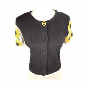 NWT 90s Michael Simon Short‎ Sleeve Cardigan Womens Sz Small RARE Bee Sunflower